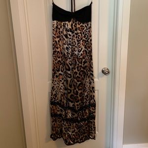 Leopard print silk halter dress